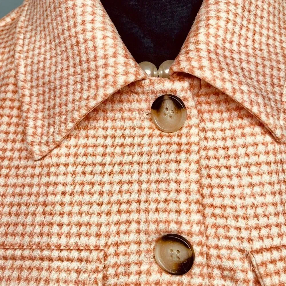 Bagatelle Peach & Cream Houndstooth Jacket Size Large Full Button Very Soft - Picture 2 of 8